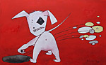 Modern abstract cartoon painting of a dog