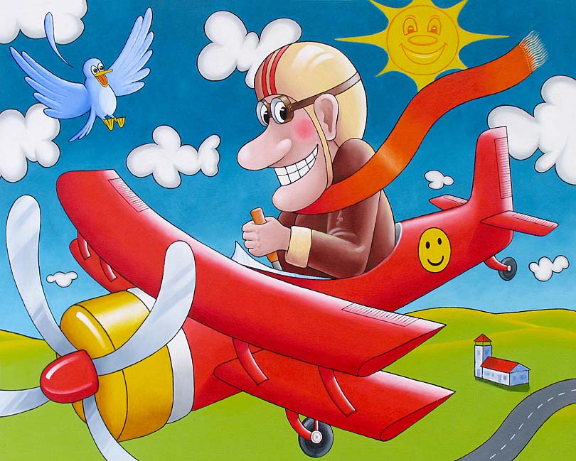 artwork of Baron flying a red plane