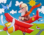 Kids art print of Baron flying his red plane