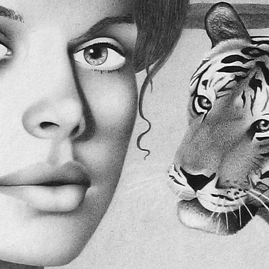 detail of nastassja kinski portrait drawing