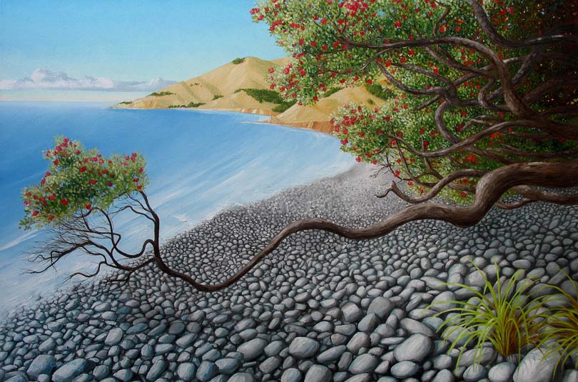 Landscape Art Print of pohutukawa