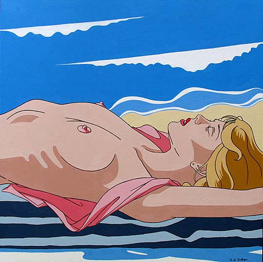 modern nude topless sunbather artwork