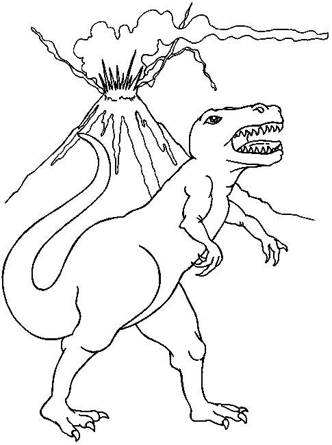 T Rex With Volcano Coloring Sheet Coloring Pages